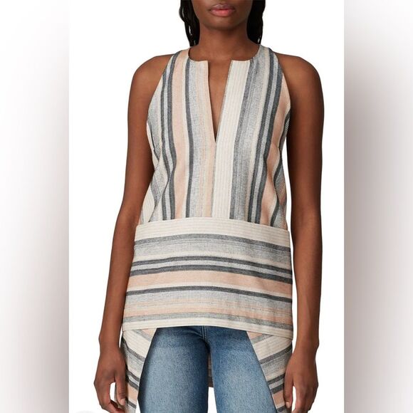 ROSETTA GETTY Striped White, Grey, Orange, Apron Halter Women's Top Size 10 - Picture 1 of 12